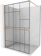 Mexen Kioto+ ścianka prysznicowa z półką Walk-in 140 x 200 cm, czarny wzór, miedź szczotkowana - 800-140-121-65-78