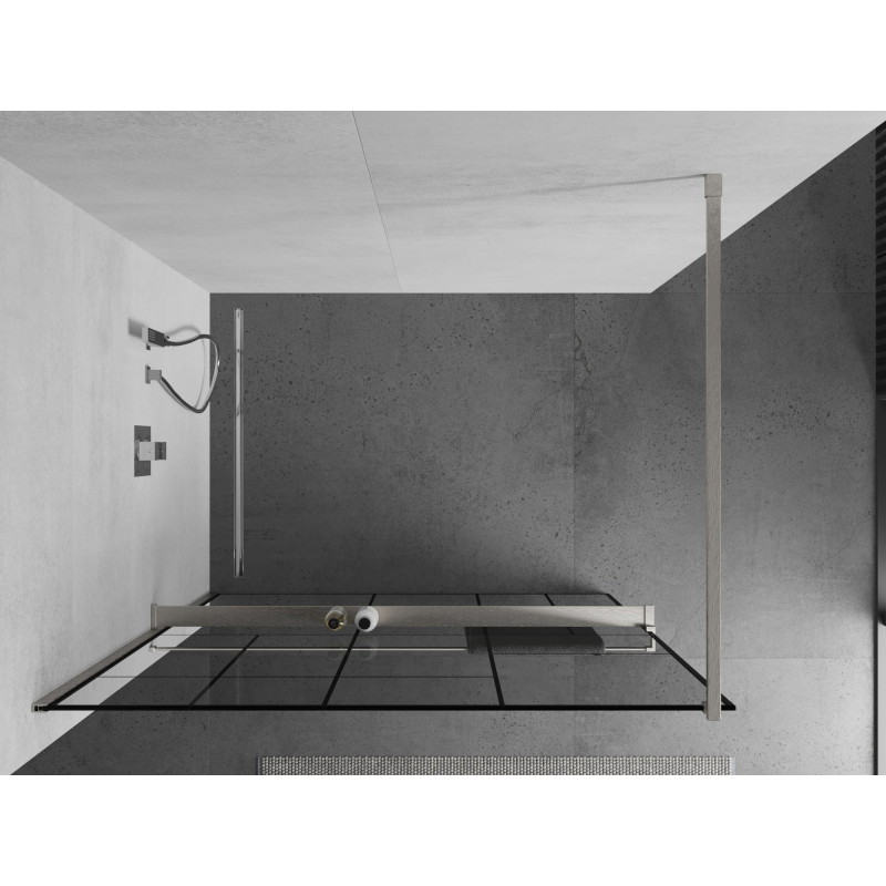 Mexen Kioto+ ścianka prysznicowa z półką Walk-in 120 x 200 cm, czarny wzór, nikiel szczotkowany - 800-120-121-97-78