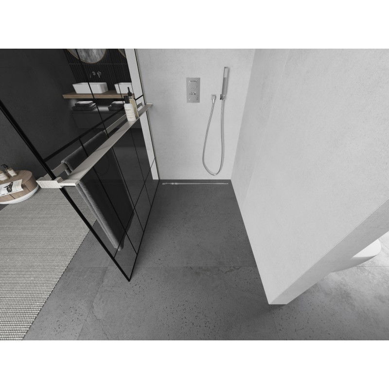 Mexen Kioto+ ścianka prysznicowa z półką Walk-in 140 x 200 cm, czarny wzór, nikiel szczotkowany - 800-140-121-97-78