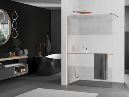 Mexen Kioto+ ścianka prysznicowa z półką Walk-in 80 x 200 cm, transparent/szron, miedź szczotkowana - 800-080-121-65-35