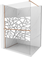 Mexen Kioto+ ścianka prysznicowa z półką Walk-in 80 x 200 cm, biały wzór, miedź szczotkowana - 800-080-121-65-85