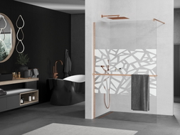 Mexen Kioto+ ścianka prysznicowa z półką Walk-in 90 x 200 cm, biały wzór, miedź szczotkowana - 800-090-121-65-85