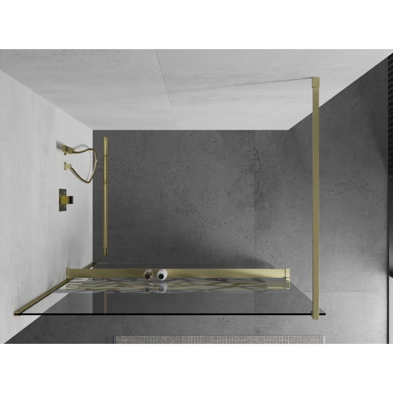 Mexen Kioto+ ścianka prysznicowa z półką Walk-in 70 x 200 cm, biały wzór, złota szczotkowana - 800-070-121-55-85