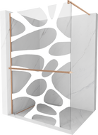 Mexen Kioto+ ścianka prysznicowa z półką Walk-in 80 x 200 cm, biała fala, miedź szczotkowana - 800-080-121-65-97
