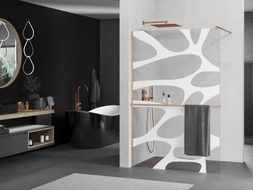 Mexen Kioto+ ścianka prysznicowa z półką Walk-in 80 x 200 cm, biała fala, miedź szczotkowana - 800-080-121-65-97