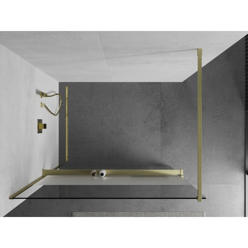 Mexen Kioto+ ścianka prysznicowa z półką Walk-in 110 x 200 cm, transparent/szron, złota szczotkowana - 800-110-121-55-35