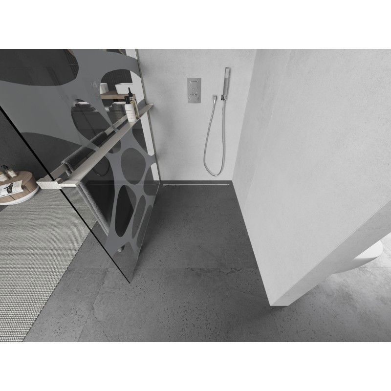 Mexen Kioto+ ścianka prysznicowa z półką Walk-in 70 x 200 cm, biała fala, nikiel szczotkowany - 800-070-121-97-97