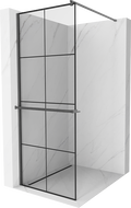 Mexen Kioto+ ścianka prysznicowa z półką Walk-in 90 x 200 cm, czarna kratka, gun gray szczotkowany - 800-090-121-66-77