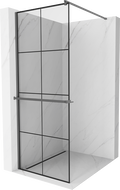 Mexen Kioto+ ścianka prysznicowa z półką Walk-in 90 x 200 cm, czarna kratka, gun metal - 800-090-121-95-77