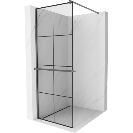 Mexen Kioto+ ścianka prysznicowa z półką Walk-in 80 x 200 cm, czarna kratka, gun metal - 800-080-121-95-77