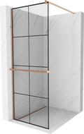Mexen Kioto+ ścianka prysznicowa z półką Walk-in 90 x 200 cm, czarna kratka, miedź szczotkowana - 800-090-121-65-77