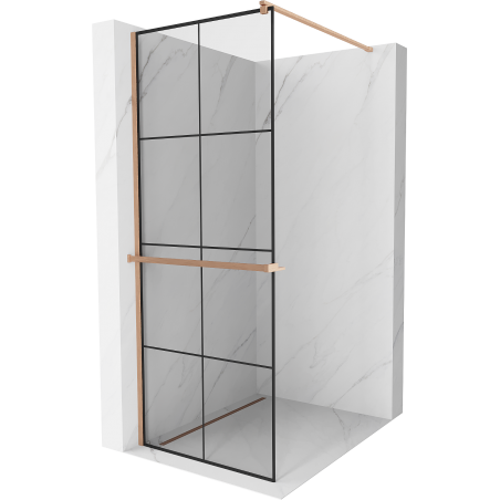 Mexen Kioto+ ścianka prysznicowa z półką Walk-in 80 x 200 cm, czarna kratka, miedź szczotkowana - 800-080-121-65-77