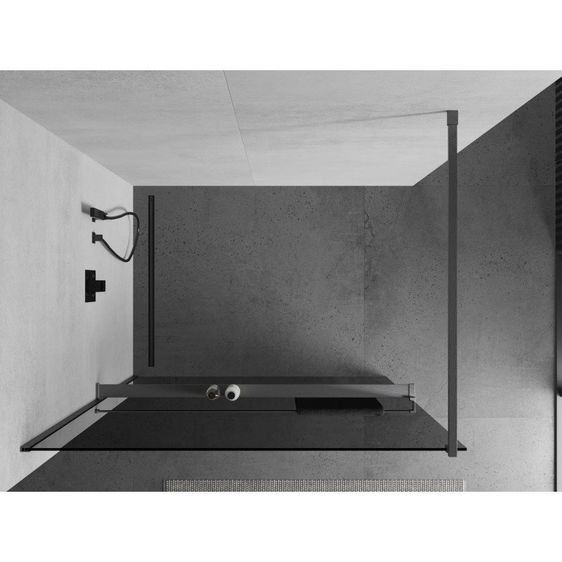 Mexen Kioto+ ścianka prysznicowa z półką Walk-in 100 x 200 cm, grafit, gun gray szczotkowany - 800-100-121-66-40