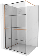 Mexen Kioto+ ścianka prysznicowa z półką Walk-in 100 x 200 cm, czarna kratka, miedź szczotkowana - 800-100-121-65-77