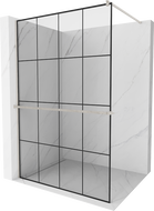 Mexen Kioto+ ścianka prysznicowa z półką Walk-in 130 x 200 cm, czarna kratka, nikiel szczotkowany - 800-130-121-97-77