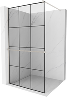 Mexen Kioto+ ścianka prysznicowa z półką Walk-in 100 x 200 cm, czarna kratka, nikiel szczotkowany - 800-100-121-97-77