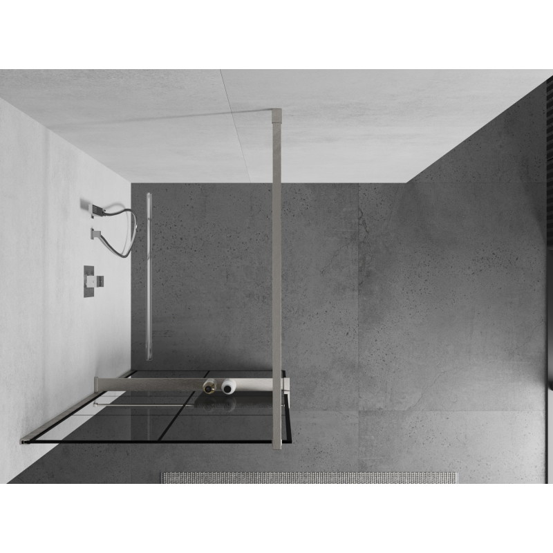 Mexen Kioto+ ścianka prysznicowa z półką Walk-in 80 x 200 cm, czarna kratka, nikiel szczotkowany - 800-080-121-97-77