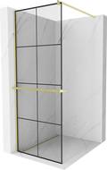Mexen Kioto+ ścianka prysznicowa z półką Walk-in 90 x 200 cm, czarna kratka, złota szczotkowana - 800-090-121-55-77