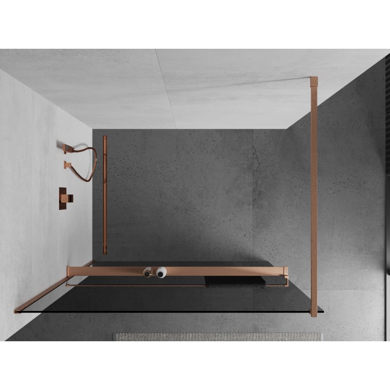 Mexen Kioto+ ścianka prysznicowa z półką Walk-in 70 x 200 cm, grafit, miedź szczotkowana - 800-070-121-65-40