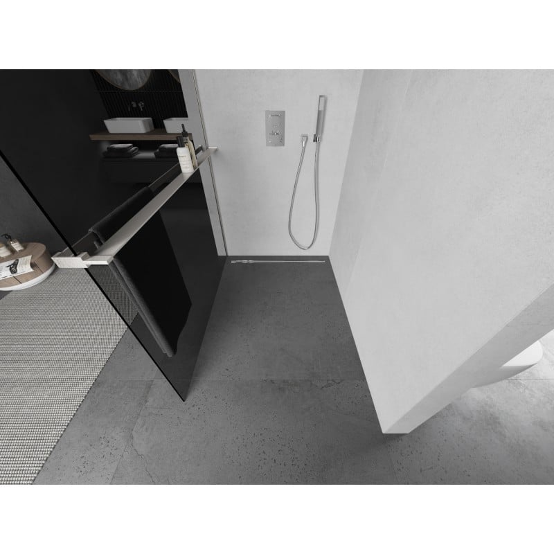 Mexen Kioto+ ścianka prysznicowa z półką Walk-in 70 x 200 cm, grafit, nikiel szczotkowany - 800-070-121-97-40