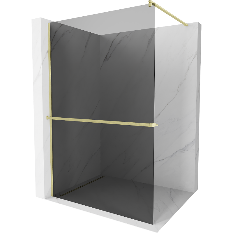 Mexen Kioto+ ścianka prysznicowa z półką Walk-in 120 x 200 cm, grafit, złota szczotkowana - 800-120-121-55-40