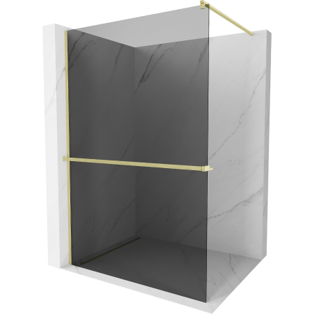 Mexen Kioto+ ścianka prysznicowa z półką Walk-in 120 x 200 cm, grafit, złota szczotkowana - 800-120-121-55-40