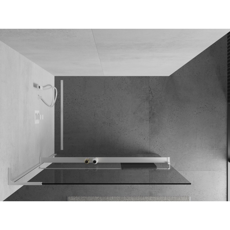 Mexen Kioto+ L ścianka prysznicowa z półką Walk-in 85 x 200 cm, transparent, biała - 800-085-123-20-00