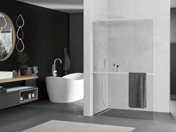 Mexen Kioto+ L ścianka prysznicowa z półką Walk-in 85 x 200 cm, transparent, biała - 800-085-123-20-00