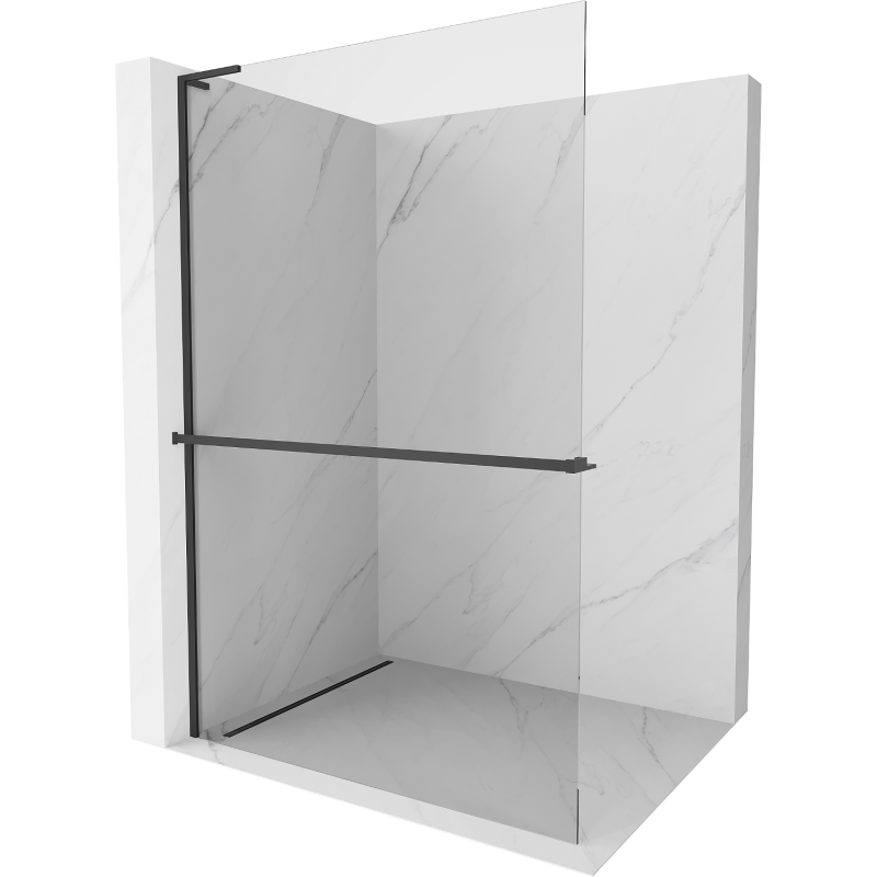 Mexen Kioto+ L ścianka prysznicowa z półką Walk-in 55 x 200 cm, transparent, czarna - 800-055-123-70-00