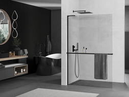 Mexen Kioto+ L ścianka prysznicowa z półką Walk-in 60 x 200 cm, transparent, czarna - 800-060-123-70-00