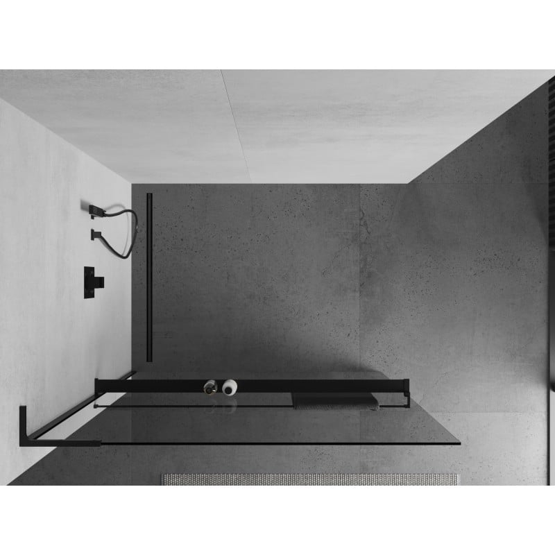 Mexen Kioto+ L ścianka prysznicowa z półką Walk-in 105 x 200 cm, transparent, czarna - 800-105-123-70-00