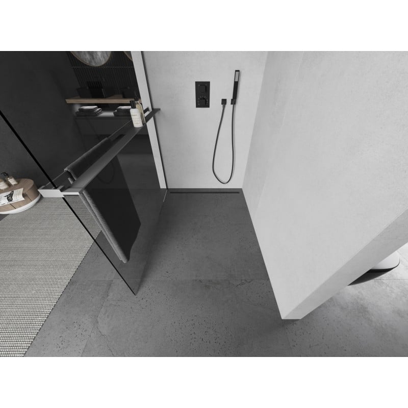 Mexen Kioto+ L ścianka prysznicowa z półką Walk-in 95 x 200 cm, transparent, gun metal - 800-095-123-95-00