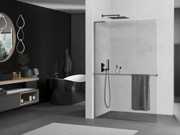 Mexen Kioto+ L ścianka prysznicowa z półką Walk-in 85 x 200 cm, transparent, gun metal - 800-085-123-95-00