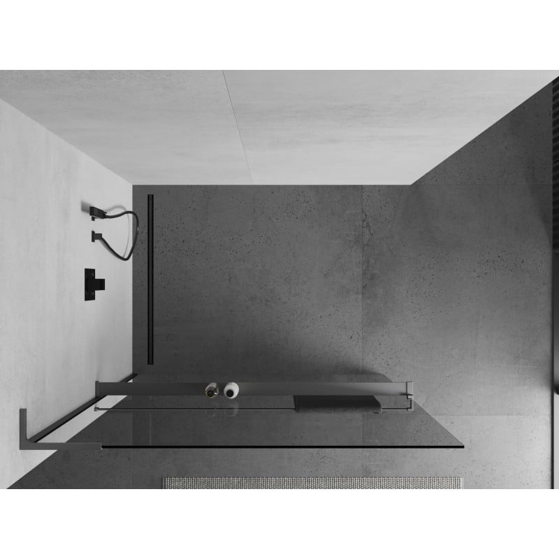 Mexen Kioto+ L ścianka prysznicowa z półką Walk-in 75 x 200 cm, transparent, gun metal - 800-075-123-95-00
