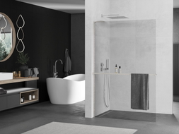Mexen Kioto+ L ścianka prysznicowa z półką Walk-in 80 x 200 cm, transparent, nikiel szczotkowany - 800-080-123-97-00