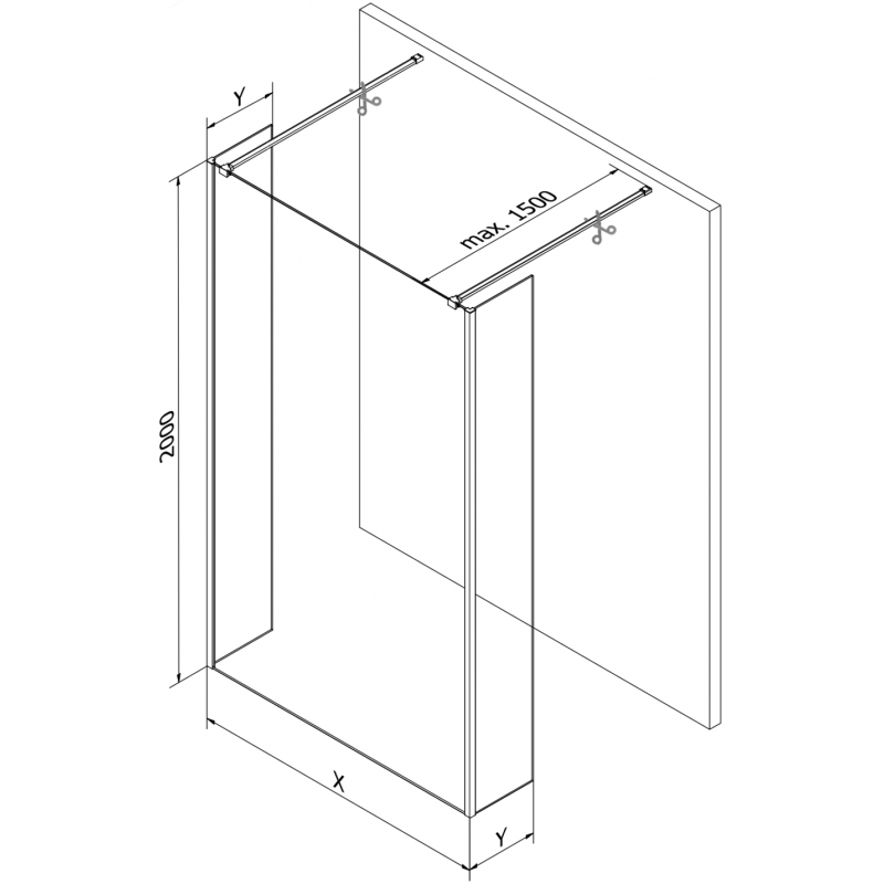 Mexen Kioto ścianka prysznicowa wolnostojąca 125 x 30 x 30 cm, transparent, gun metal - 800-125-030-222-95-00-030