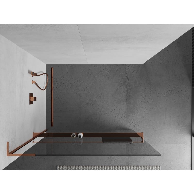 Mexen Kioto+ L ścianka prysznicowa z półką Walk-in 105 x 200 cm, transparent, różowe złoto - 800-105-123-60-00