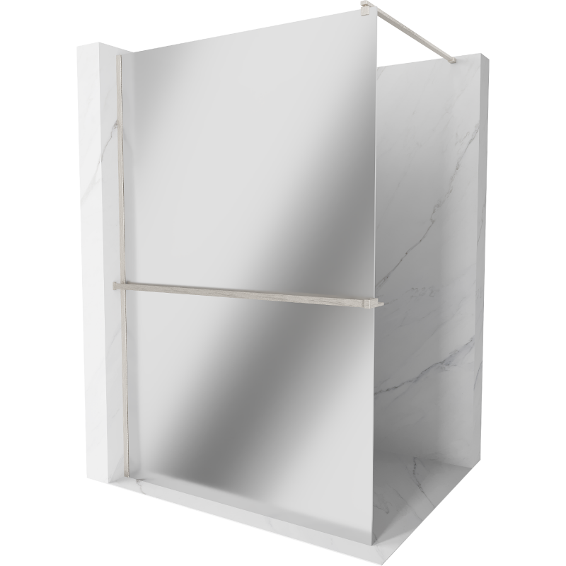 Mexen Kioto+ ścianka prysznicowa z półką Walk-in 100 x 200 cm, lustro, nikiel szczotkowany - 800-100-121-97-50