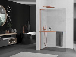 Mexen Kioto+ L ścianka prysznicowa z półką Walk-in 65 x 200 cm, transparent, różowe złoto - 800-065-123-60-00