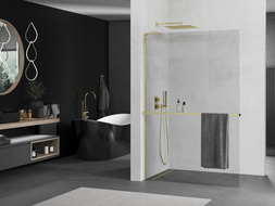 Mexen Kioto+ L ścianka prysznicowa z półką Walk-in 100 x 200 cm, transparent, złota - 800-100-123-50-00