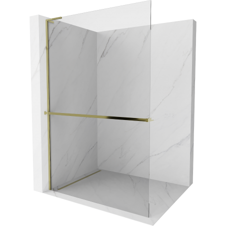 Mexen Kioto+ L ścianka prysznicowa z półką Walk-in 90 x 200 cm, transparent, złota - 800-090-123-50-00
