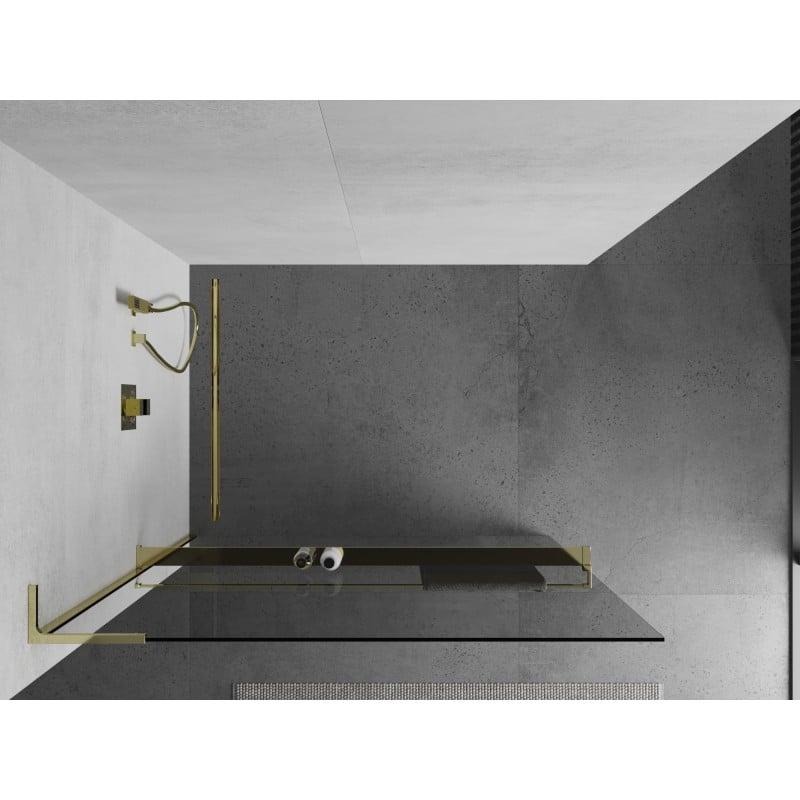 Mexen Kioto+ L ścianka prysznicowa z półką Walk-in 55 x 200 cm, transparent, złota - 800-055-123-50-00