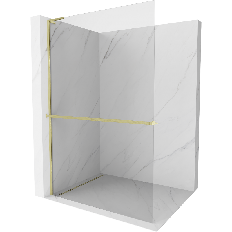 Mexen Kioto+ L ścianka prysznicowa z półką Walk-in 50 x 200 cm, transparent, złota szczotkowana - 800-050-123-55-00