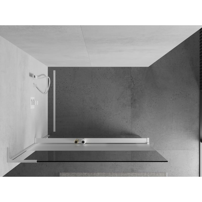 Mexen Kioto+ L ścianka prysznicowa z półką Walk-in 100 x 200 cm, transparent/szron, biała - 800-100-123-20-35