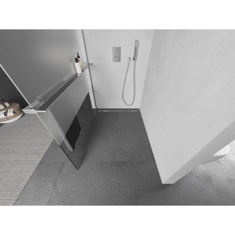 Mexen Kioto+ L ścianka prysznicowa z półką Walk-in 80 x 200 cm, transparent/szron, chrom - 800-080-123-01-35