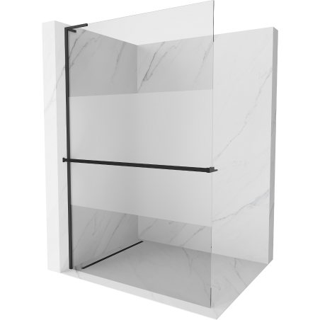 Mexen Kioto+ L ścianka prysznicowa z półką Walk-in 90 x 200 cm, transparent/szron, czarna - 800-090-123-70-35