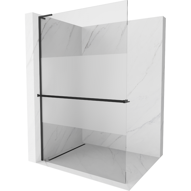 Mexen Kioto+ L ścianka prysznicowa z półką Walk-in 100 x 200 cm, transparent/szron, czarna - 800-100-123-70-35