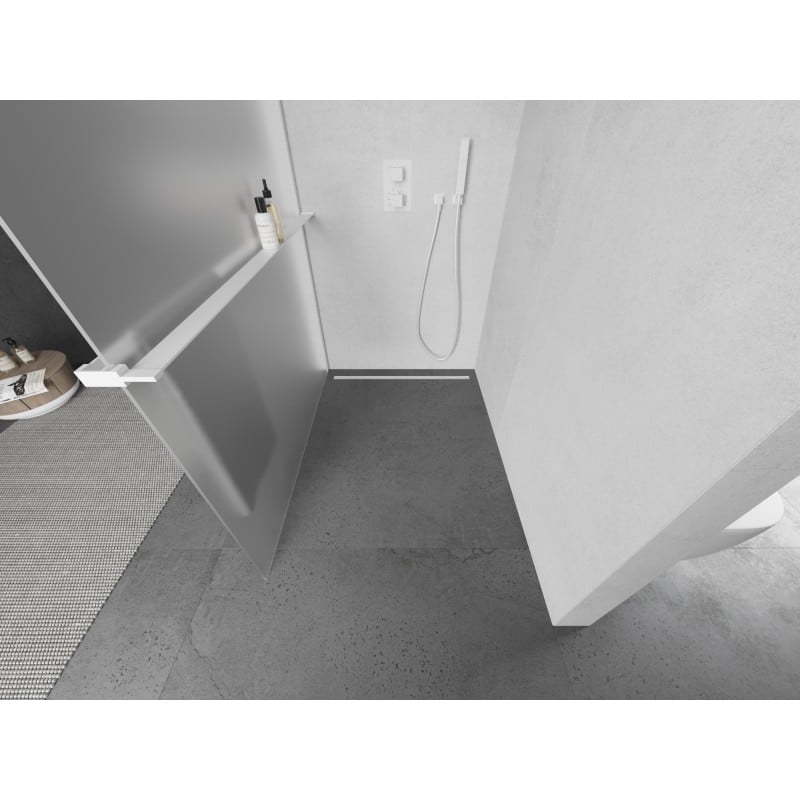 Mexen Kioto+ L ścianka prysznicowa z półką Walk-in 80 x 200 cm, szron, biała - 800-080-123-20-30