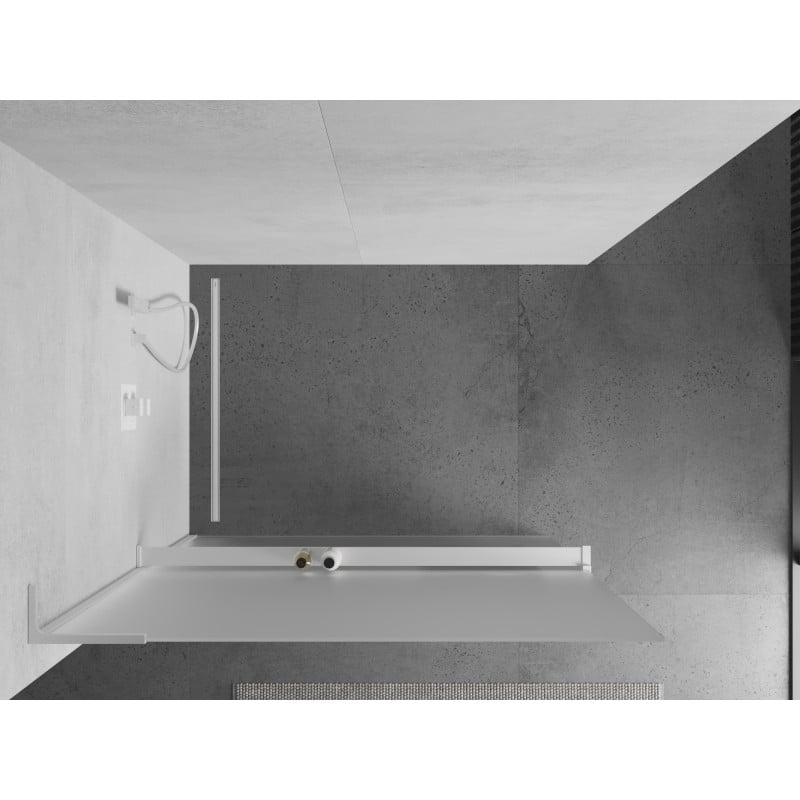 Mexen Kioto+ L ścianka prysznicowa z półką Walk-in 90 x 200 cm, szron, biała - 800-090-123-20-30