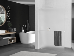 Mexen Kioto+ L ścianka prysznicowa z półką Walk-in 120 x 200 cm, szron, biała - 800-120-123-20-30